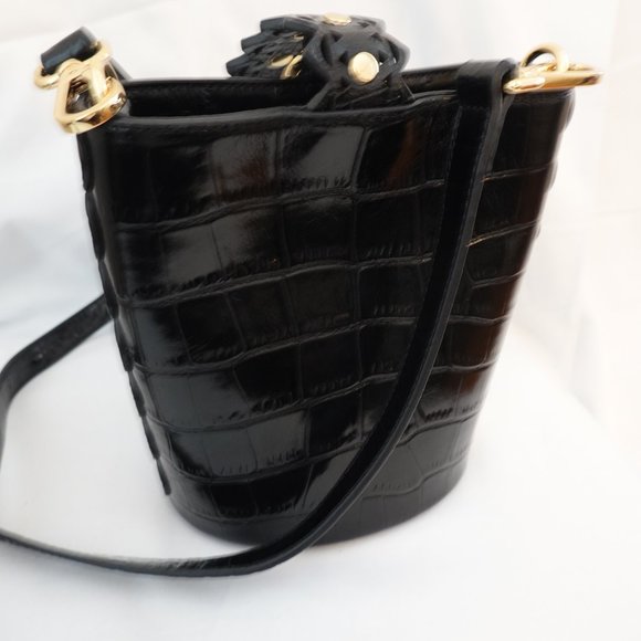 NEW ❤️ Florian London Black Croc Embossed Bucket Crossbody / Wristlet (P… - Picture 12 of 16